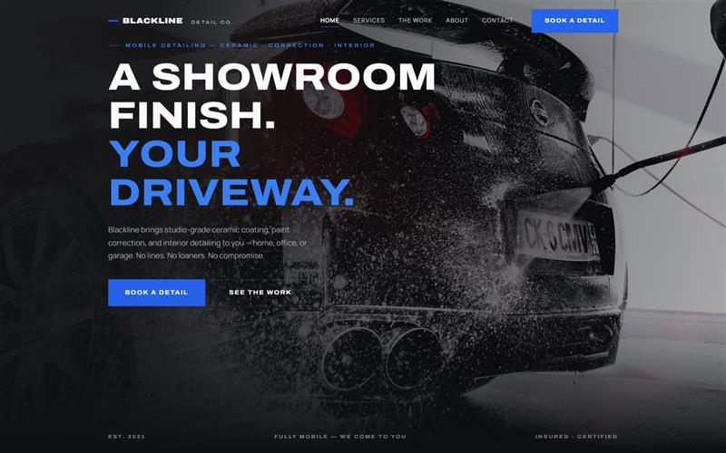 Blackline Detail Co. — auto detailing website built by Wyrryn Media