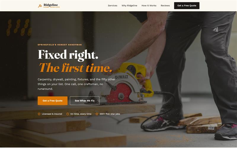 Ridgeline Home Services — handyman website built by Wyrryn Media
