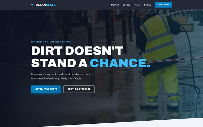 CleanSlate Pressure Washing — pressure washing website built by Wyrryn Media